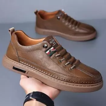 Spring 2024 New Trendy Versatile Men s Casual Shoes Men s Board Shoes Super Soft Leather Breathable Leather Shoes Men 37 чёрный