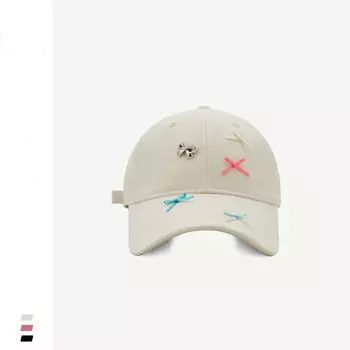 Spring 2024 Soft Top Bows Internet Celebrity Peaked Cap Female Easiest for Match Ins Washed Cotton Baseball Cap Tide Sun Protection Beige White Adjustable