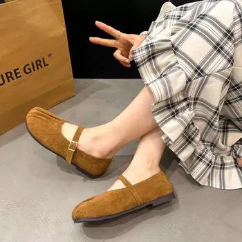 Spring 2025 French pleated temperament round head shallow mouth Mary Jane Doudou shoes women s outer wear temperament soft-soled single shoes 35 верблюд