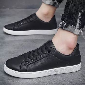 Spring 2025 new breathable little white shoes men s shoes Korean version casual leather shoes men s board shoes versatile trend shoes 39 чёрный