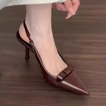 Spring 2025 new French retro bow bag head empty sandals fashionable women s high-heeled sandals 35 абрикосовый