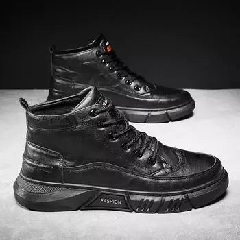 Spring 2025 New Men s Martin Boots British Style Men s High Top Leather Shoes Men s Shoes Casual Boots Black Leather Boots 39 чёрный