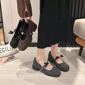 Spring 2025 new women s fashion evening shoes pearl shallow mouth bow fashion shoes versatile and comfortable to wear 35 коричневый