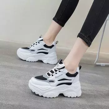 Spring 2025 Women s Height-Enhancing Dad Shoes: Korean Fashion, Thick-Sole & Heel Casual Sneakers 8 белый