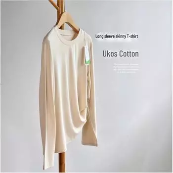 Spring 2025 Women s White Round-Neck Youkesi Long-Sleeved Slim T-Shirt L (40-50 kg)