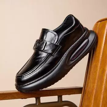 Spring air cushion men s shoes leather business casual leather shoes men s British thick soles increase height breathable one pedal loafers 38