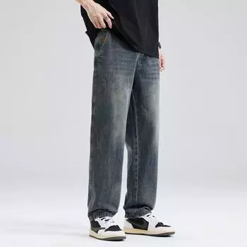 Spring American High Street Retro Jeans Men s Loose Straight Draped Wide-leg Pants S