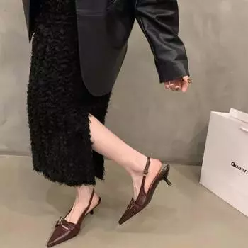 Spring and autumn 2024 new belt buckle pointed stiletto sandals empty single shoes Korean version of versatile high heels 35 серебряный
