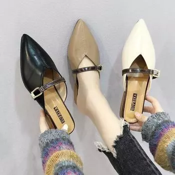 Весна и осень 2024 года, новые французские туфли-мешки с острым носком, женская обувь Lazy Muller, сандалии 35 бежевый