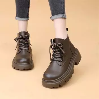 Spring and Autumn 2024 new single shoes muffin platform retro Martin boots women s small round head low-top short boots 34