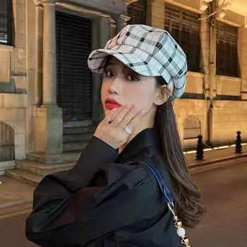 Spring and Autumn All-Match Retro Personality Japanese Style Octagonal Cap Children Fall Winter Trend New Arrival Painter Peaked Cap Beret Male Black and White M(56-58cm)