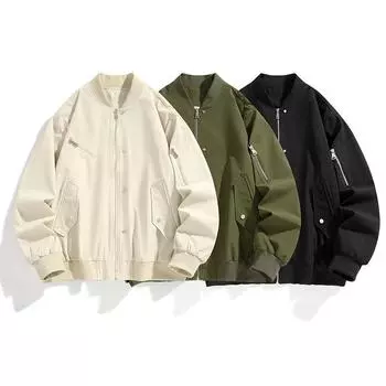 Весенняя и осенняя бейсбольная одежда Модная куртка Мужская трендовая свободная куртка Удобная свободная мужская одежда M чёрный