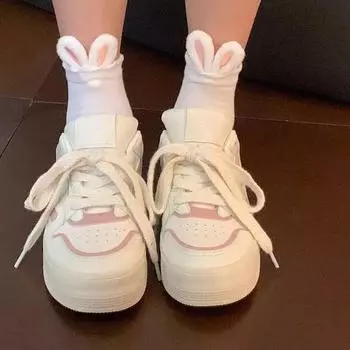 Spring and Autumn Breathable Cute Big Head Shoes Female Students Versatile 2025 Autumn New Casual Board Shoes Trendy Little White Shoes 35 бежевый