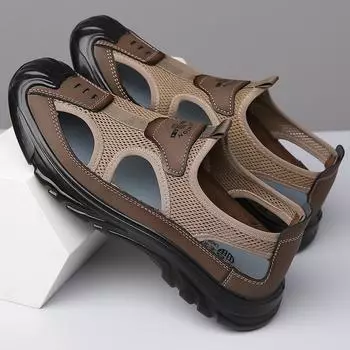 Spring and Autumn Breathable Men s Baotou Sandals Hollow Mesh Hollow Shoes Outdoor Non-slip Lightweight Sports Leisure Beach Shoes 38 темно-коричневого