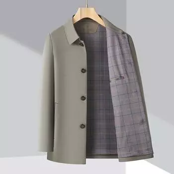 Spring and Autumn buttoned jacket men s mulberry silk middle-aged and elderly dad lapel jacket casual thin jacket top 170