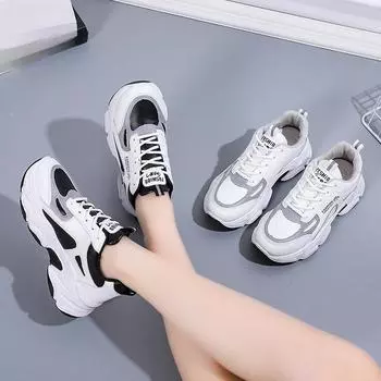 Spring and Autumn Casual Fashion Round Toe Heightening Color Matching Lace-up Comfortable Non-slip Women s Shoes 35 белый