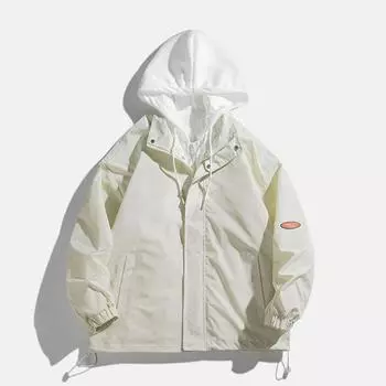 Весна и осень Повседневный капюшон с капюшоном Пальто из двух частей без этикетки на груди Мужская свободная куртка большого размера с верхним пальто M чёрный