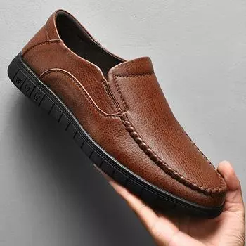 Spring and autumn casual leather shoes men s leather breathable foot cover men s leather shoes in the elderly non-slip soft sole men s shoes Dad Shoes 38 чёрный