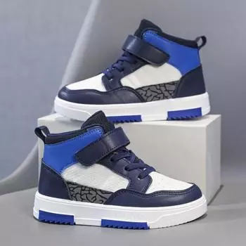 Весенне-осенняя детская повседневная обувь для малышей, детская обувь для сноуборда, высокие кроссовки для мальчиков и девочек, водонепроницаемая нескользящая спортивная обувь из кожи 38 чёрный