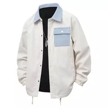 Spring and Autumn Corduroy Color Matching Denim Collar Leisure Sports Men s Jacket Coat S