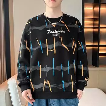 Весенне-осенний свитер с круглым вырезом, мужской, в гонконгском стиле, свободный и простой, молодежный, с длинным рукавом, мужской пуловер M