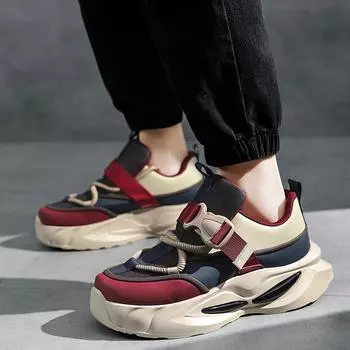 Spring and Autumn Daddy Shoes Retro Thick-soled Height-increasing Men s Shoes Teenagers Contrasting Color Tower Buckle Trend Wear-resistant Casual 39