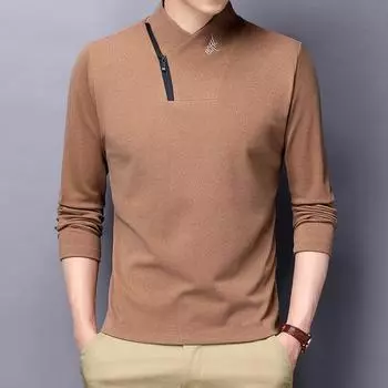 Футболка с длинными рукавами из двухстороннего бархата с диагональной молнией на весну и осень, облегающая и персонализированная однотонная рубашка с воротником-стойкой M