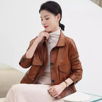 Весенняя и осенняя мода, новая куртка из натуральной кожи ягненка, женская короткая куртка с маленьким лацканом, трендовая M