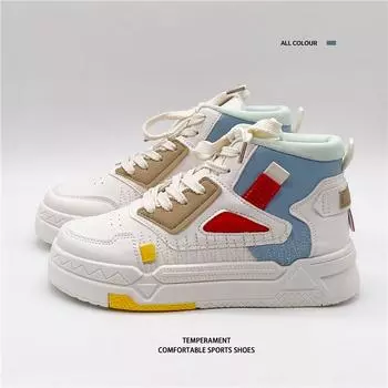 Spring and Autumn Fashion New Platform Sneakers Women Designer Shoes High Top Lace Up Leather Shoes Trendy Platform Sneakers 35 чёрный