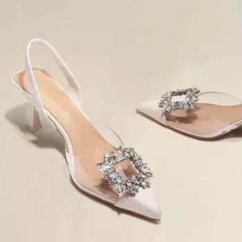 Spring and Autumn Fashion New Sexy Banquet Comfortable Crystal Transparent Solid Color Pointed Toe Women s High Heels 2024 New 35 белый