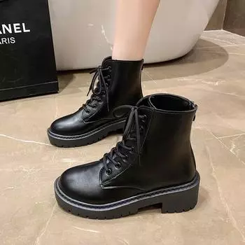 Spring and Autumn Fashion Women s Boots 2024 High Quality Spring and Autumn Medium Heel Round Toe Short Lace Up Women s Boots 35 белый