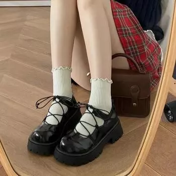 Модные женские туфли на весну и осень, однотонные, с круглым носком, с неглубокой горловиной, на шнуровке, с блестящим толстым каблуком, Мэри Джейн 35