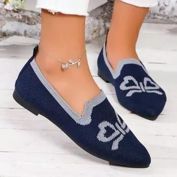 Spring and Autumn Flat Shoes Fashion Leisure Women s Flat Shoes Pointed Knitting Elastic Comfortable Boutique Shoes 2024 36 зелёный