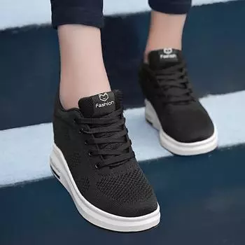 Spring and autumn fly-woven mesh inner height-increasing sports shoes women s shoes Korean version casual shoes platform white shoes travel shoes sing 34