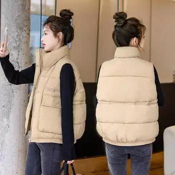 Spring and autumn foreign style fashion stand-up collar cotton clothes vest women s vest jacket loose vest sleeveless vest casual top M чёрный