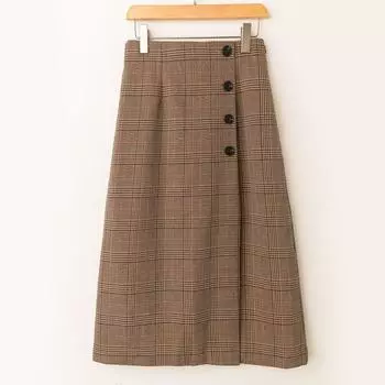 Spring and Autumn Foreign Trade Korean Style New Elegant Senior Youth Popular Four Buttons Plaid Skirt Khakis jujube red powder lattice M