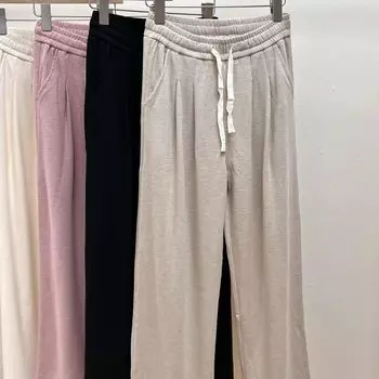 Spring and Autumn Foreign Trade New Fashionable Lazy Waist Pleated Slim Fit Sunken Stripe Texture Slimming Wide-Leg Pants Tb20002 Dried powder L