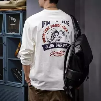 Футболка с длинным рукавом с принтом «Весна и осень», мужская, плотный топ из чистого хлопка, американский свободный белый свитер Tide M красный