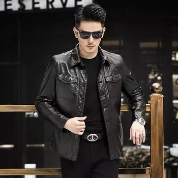 Весенняя и осенняя куртка из натуральной кожи, мужская куртка из вощеной коровьей кожи, мотоциклетная кожаная куртка, корейская тонкая куртка, универсальная кожаная куртка M