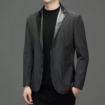 Весна и осень натуральная кожаная полосатая кожаная куртка мужская костюмная куртка из овчины тонкая кожаная куртка короткая кожаная куртка M