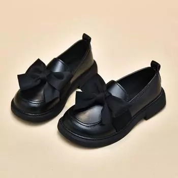 Spring and Autumn Girls Loafers Shoes Bow Tie School Style Children s Single Shoes Black Small Leather Shoes 30