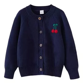 Spring and Autumn Hand-crocheted Cherry Girls Knitted Cardigan Pure Cotton Round Neck Children s Sweater Jacket 90cm