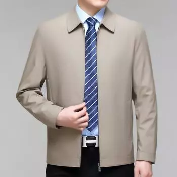 Весенние и осенние мужские куртки высокого класса, деловая повседневная одежда для пап среднего и пожилого возраста из шелка тутового дерева с лацканами 170