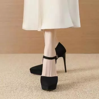 Spring and Autumn High Heels Women s 2025 New Versatile Thin Heel Professional Pointed Black One-word Buckle Strap Single Shoes Women s Shoes Tide 35