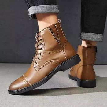 Spring and Autumn High Quality Motorcycle Boots High Top Mens Pointed Boots Thick Bottom Outdoor Ankle Boot for Men Casual Shoes 39 чёрный