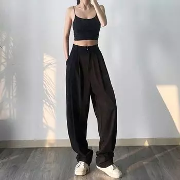 Spring and Autumn High Waist European and American Draping Effect Casual Pants Black (summer thin) XS