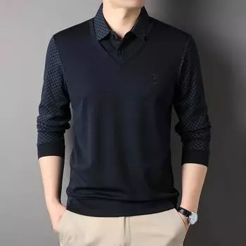 Spring and Autumn Holiday Two-piece Long-sleeved T-shirts, Fashionable Casual Jackets, Trendy T-shirts, Men s Wool, Men s Clothing M