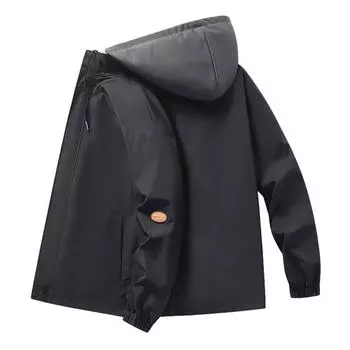 Весна и осень в гонконгском стиле, свободная куртка с капюшоном, мужская повседневная спортивная куртка с воротником-стойкой, мужская одежда M чёрный