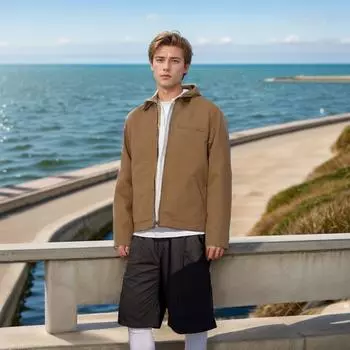 Spring and Autumn Independent Station Jacket Jacket Color Matching Men s Lapel Zipper Casual Tooling M чёрный