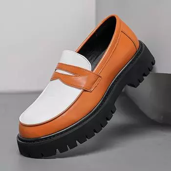 Spring and autumn large size men s low-top thick-soled heightening leather shoes Korean version retro one-pedal casual trend young men s shoes 38 чёрный